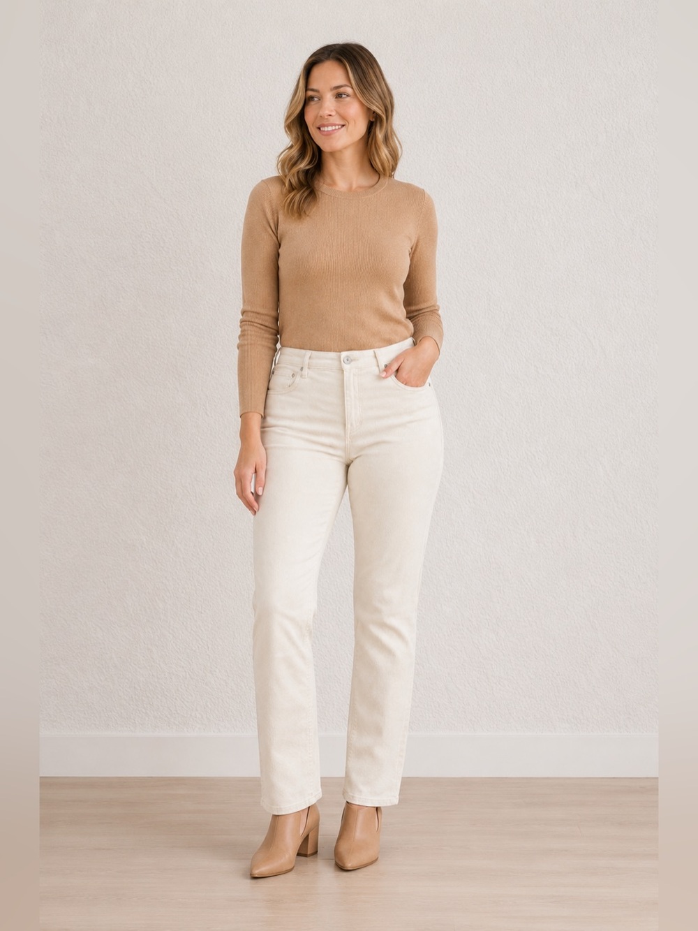 Express Ivory Pinwale Corduroy Pants 8 Straight Leg Stretch High Rise Casual